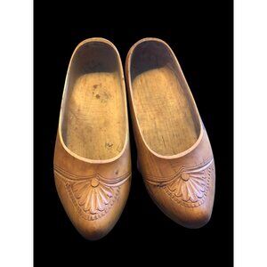 Vintage Hand-Carved Austrian Wooden Shoes Decorative Display